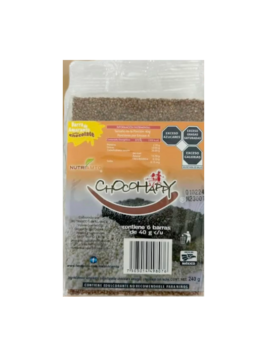 Barra de amaranto con chocolate de la marca chocohappy